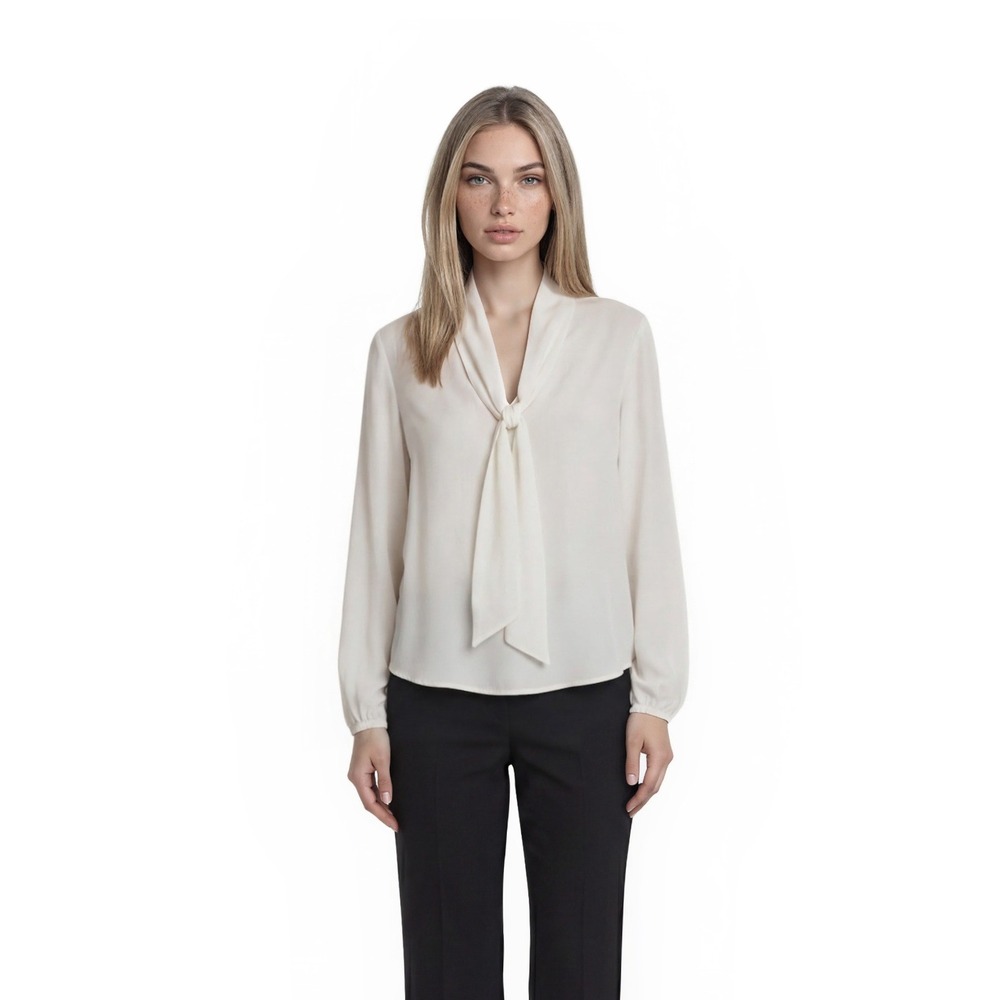 NWT Bar III Blouse Womens Size Large White Long Sleeve Tie Neck Professional Top